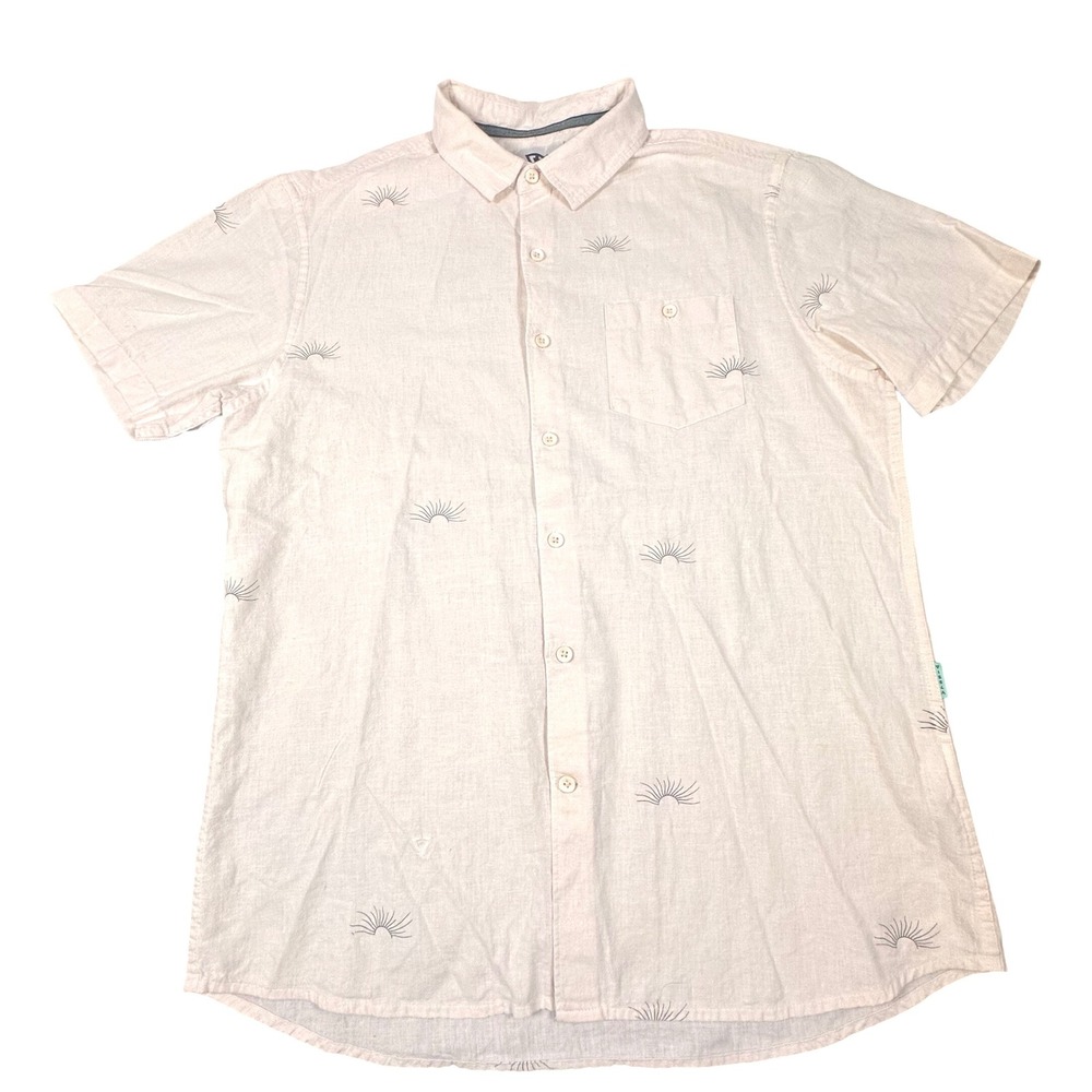 Vissla Men's Medium Hemp Organic Cotton Sunburst Print Short‎ Sleeve Button Down